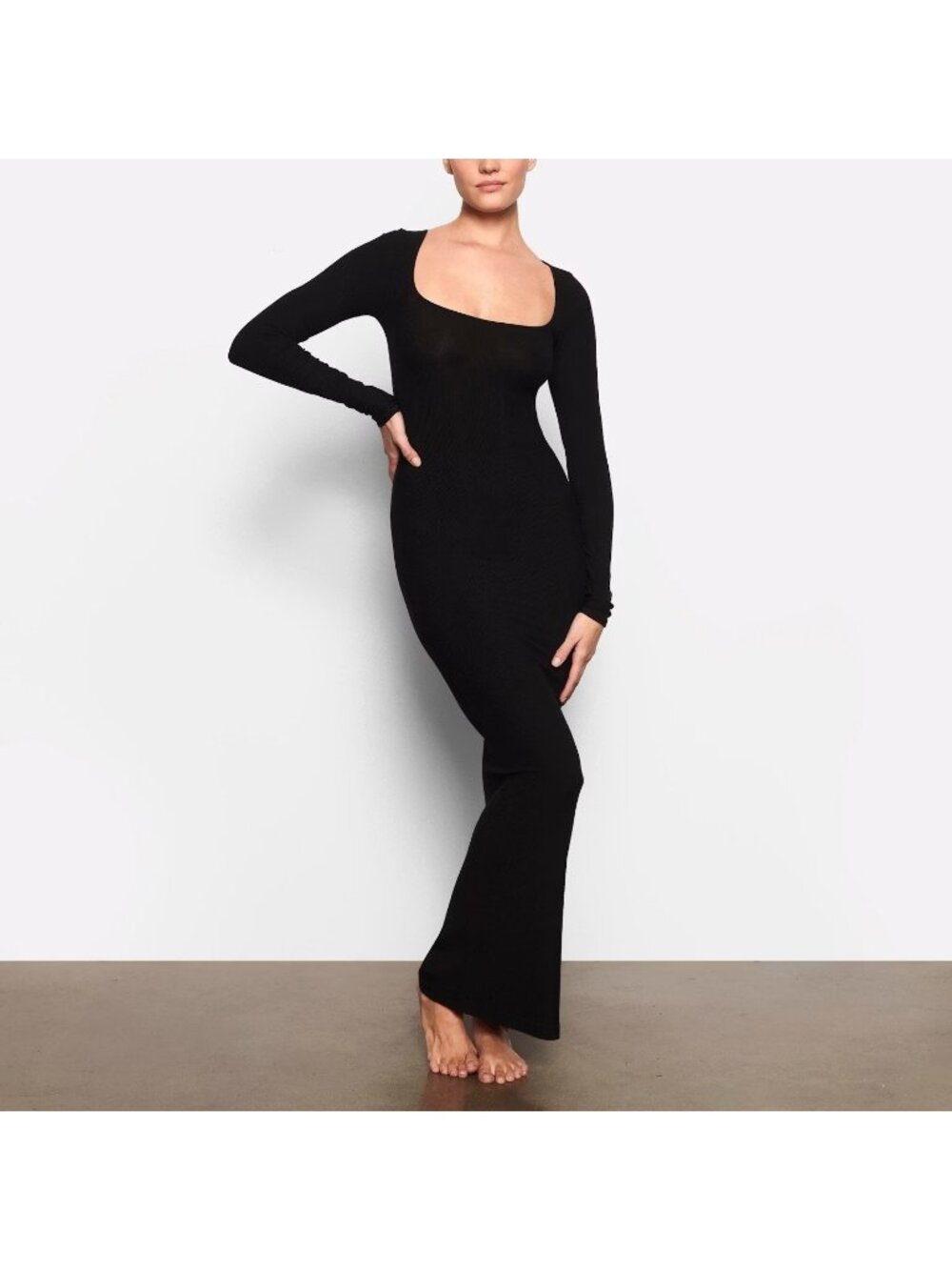 SKIMS Onyx Body Shaping Soft Lounge Ribbed Bodycon Maxi Dress XS EUC